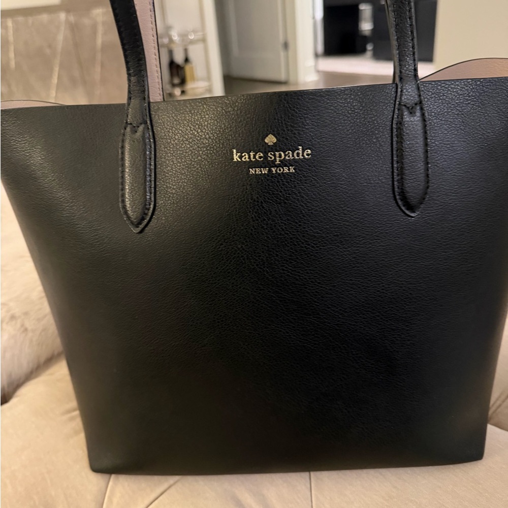 kate spade Black Leather Tote with Gold Logo
